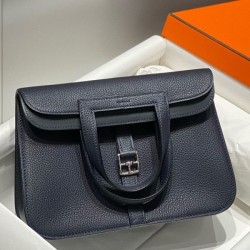 Special Grade Replica Hermes Halzan 25 dark blue clemence bag Clone Sale