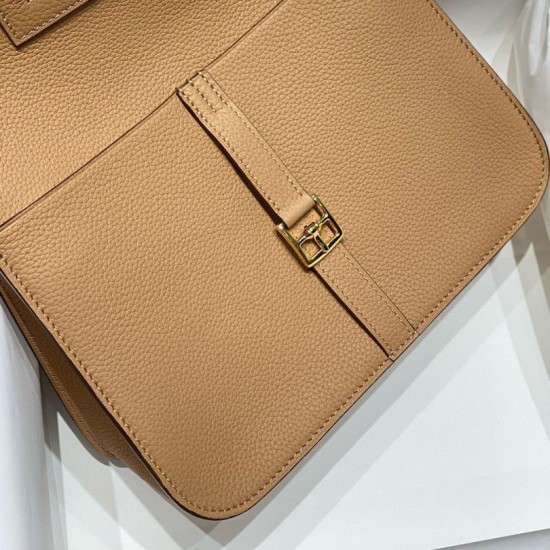 Special Grade Replica Hermes Halzan 25 dark camel clemence bag Clone Sale