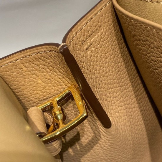 Special Grade Replica Hermes Halzan 25 dark camel clemence bag Clone Sale