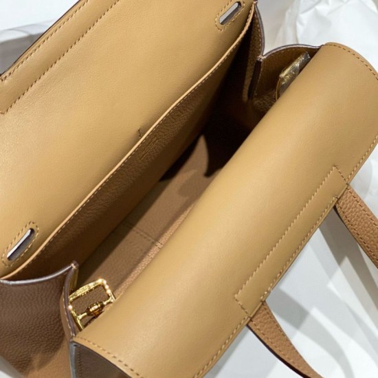 Special Grade Replica Hermes Halzan 25 dark camel clemence bag Clone Sale