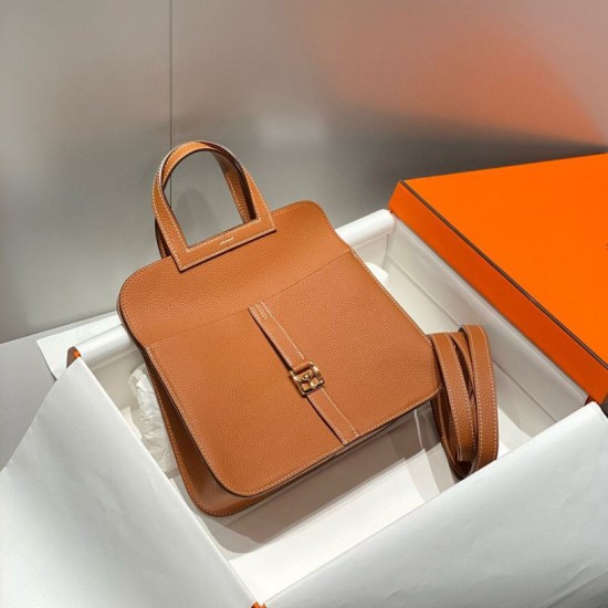 Special Grade Replica Hermes Halzan 25 brown clemence bag Clone Sale