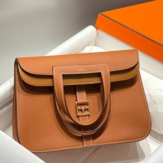 Special Grade Replica Hermes Halzan 25 brown clemence bag Clone Sale