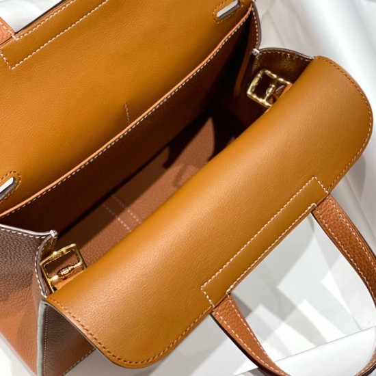 Special Grade Replica Hermes Halzan 25 brown clemence bag Clone Sale