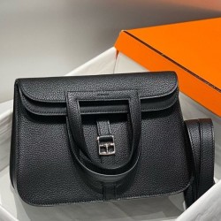 Special Grade Replica Hermes Halzan 25 black clemence bag Clone Sale