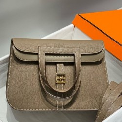 Special Grade Replica Hermes Halzan 25 grayish brown clemence bag Clone Sale