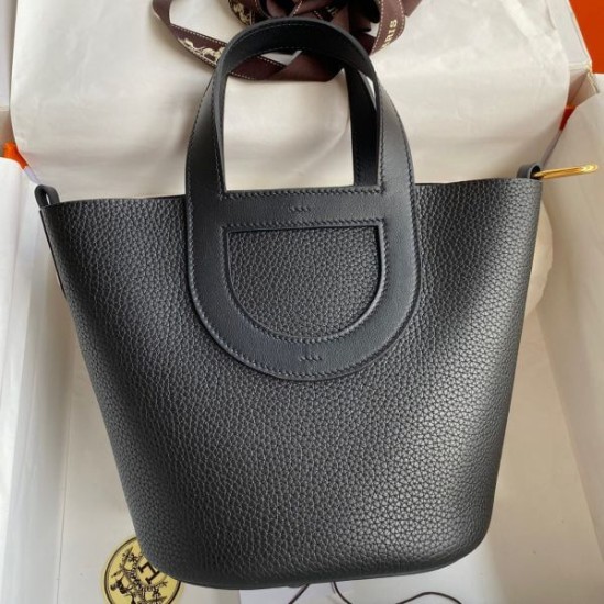 Special Grade Replica Hermes In The Bag Handmade Clemence Loop 18 Bag in Black Clone Sale