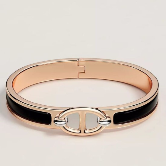 Special Grade Replica Hermes Mini Clic Anchor Chain Bracelet, Black Clone Sale