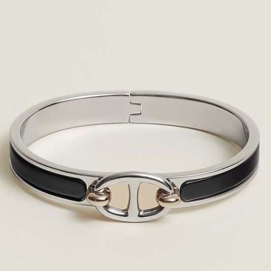 Special Grade Replica Hermes Mini Clic Anchor Chain Bracelet, Black Clone Sale