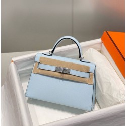 Special Grade Replica Hermes Kelly Mini II Bag in Light Blue Epsom with Gold Hardware Clone Sale