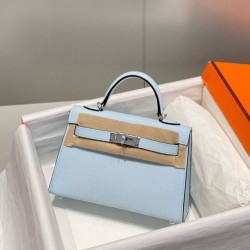 Special Grade Replica Hermes Kelly Mini II Bag in Light Blue Epsom with Gold Hardware Clone Sale
