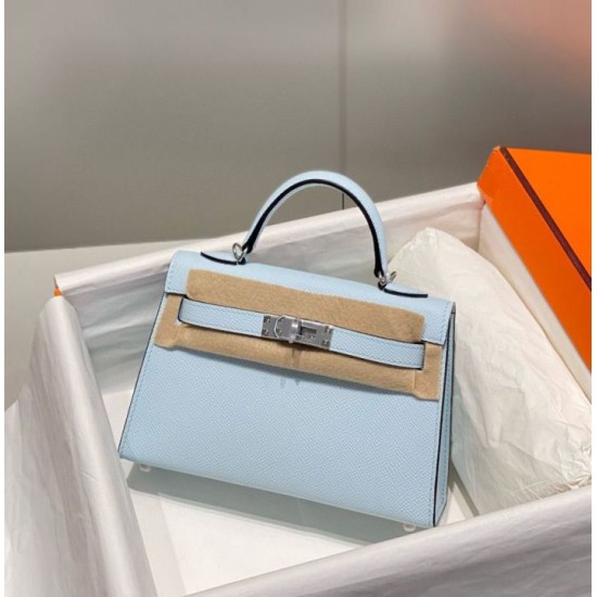 Special Grade Replica Hermes Kelly Mini II Bag in Light Blue Epsom with Gold Hardware Clone Sale