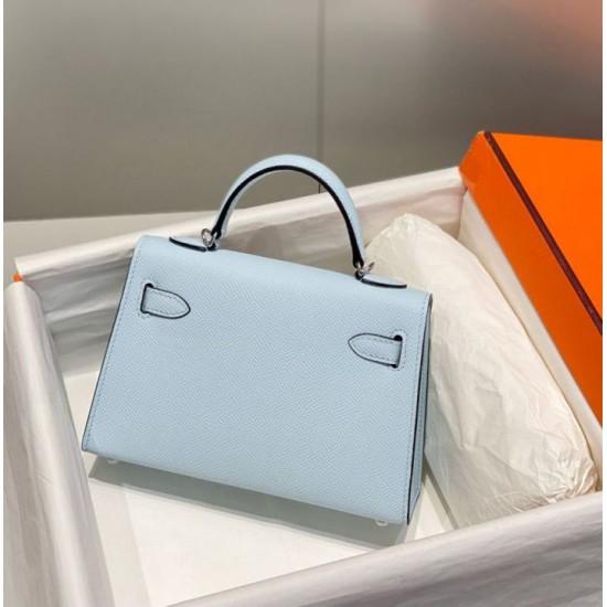 Special Grade Replica Hermes Kelly Mini II Bag in Light Blue Epsom with Gold Hardware Clone Sale