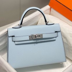 Special Grade Replica Hermes Kelly Mini II Bag in Light Blue Epsom with Gold Hardware Clone Sale