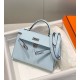 Special Grade Replica Hermes Kelly Mini II Bag in Light Blue Epsom with Gold Hardware Clone Sale
