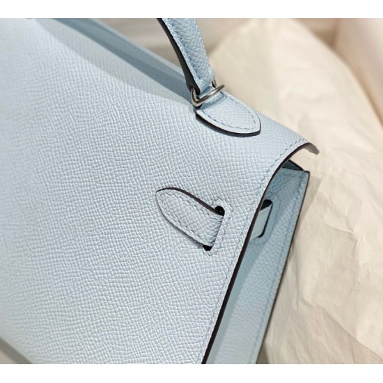 Special Grade Replica Hermes Kelly Mini II Bag in Light Blue Epsom with Gold Hardware Clone Sale
