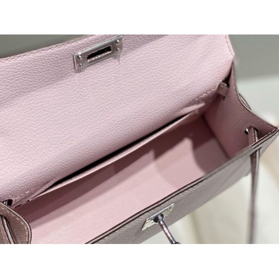 Special Grade Replica Hermes Kelly Mini II Bag in Pale Mauve Epsom with Gold Hardware Clone Sale