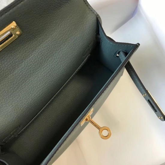 Special Grade Replica Hermes Kelly Mini II Bag in Green Almond Epsom with Gold Hardware Clone Sale