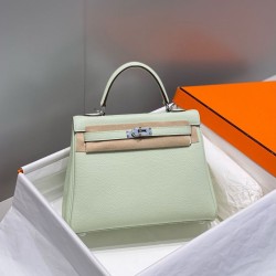 Special Grade Replica Hermes Kelly 25cm Retourne Green Clemence Bag Clone Sale