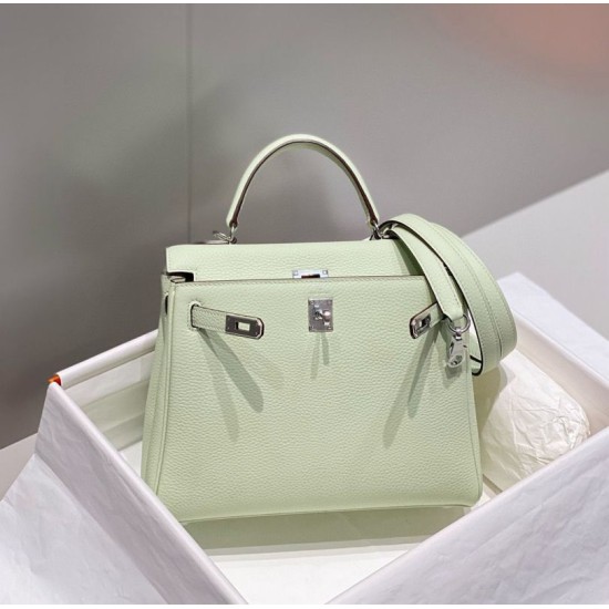 Special Grade Replica Hermes Kelly 25cm Retourne Green Clemence Bag Clone Sale