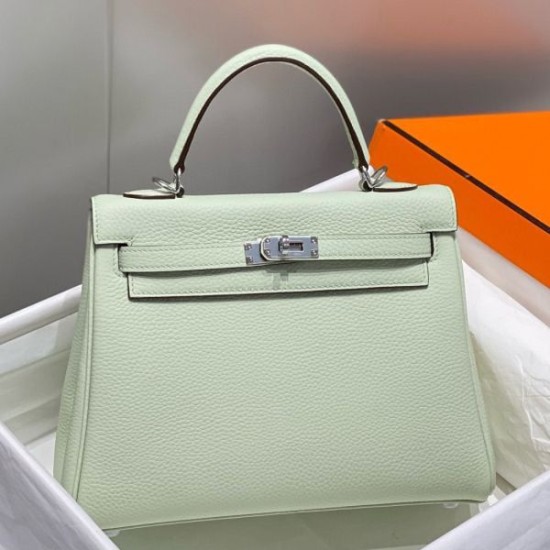 Special Grade Replica Hermes Kelly 25cm Retourne Green Clemence Bag Clone Sale