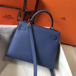 Special Grade Replica Hermes Kelly 25cm Sellier Blue Epsom Bag Clone Sale