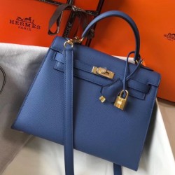 Special Grade Replica Hermes Kelly 25cm Sellier Blue Epsom Bag Clone Sale