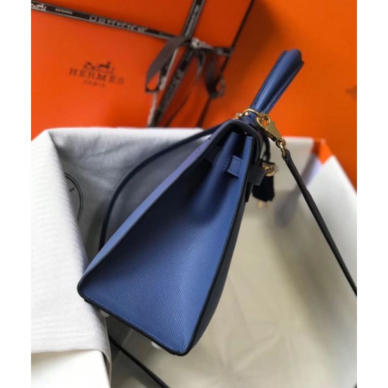 Special Grade Replica Hermes Kelly 25cm Sellier Blue Epsom Bag Clone Sale