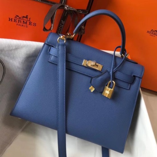 Special Grade Replica Hermes Kelly 25cm Sellier Blue Epsom Bag Clone Sale