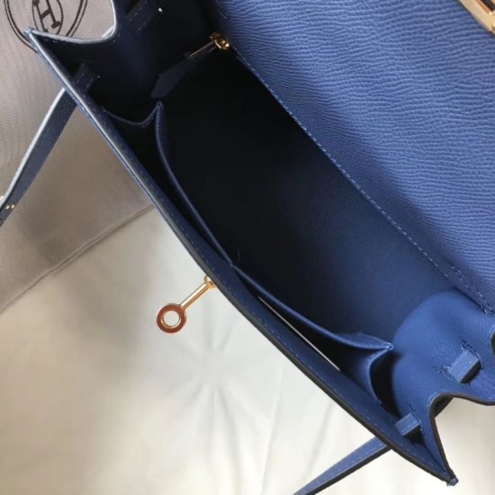 Special Grade Replica Hermes Kelly 25cm Sellier Blue Epsom Bag Clone Sale