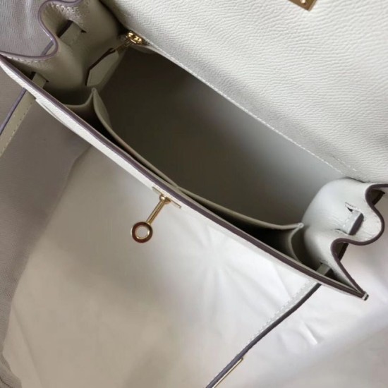 Special Grade Replica Hermes Kelly 25cm Sellier White Epsom Bag Clone Sale