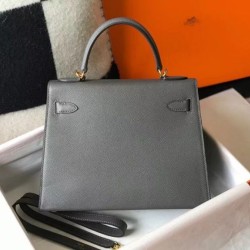 Special Grade Replica Hermes Kelly 28cm/32cm Slate Grey Bag Epsom gold hardware Clone Sale