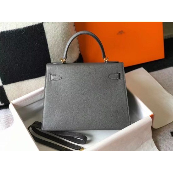 Special Grade Replica Hermes Kelly 28cm/32cm Slate Grey Bag Epsom gold hardware Clone Sale