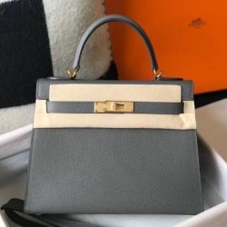 Special Grade Replica Hermes Kelly 28cm/32cm Slate Grey Bag Epsom gold hardware Clone Sale