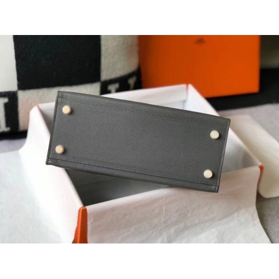 Special Grade Replica Hermes Kelly 28cm/32cm Slate Grey Bag Epsom gold hardware Clone Sale