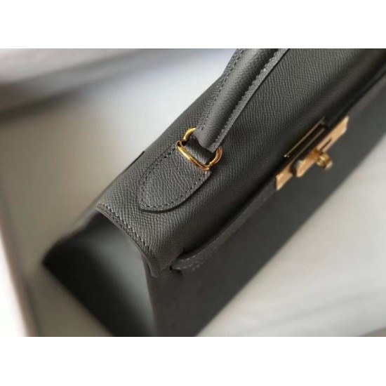 Special Grade Replica Hermes Kelly 28cm/32cm Slate Grey Bag Epsom gold hardware Clone Sale