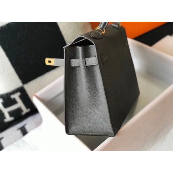 Special Grade Replica Hermes Kelly 28cm/32cm Slate Grey Bag Epsom gold hardware Clone Sale