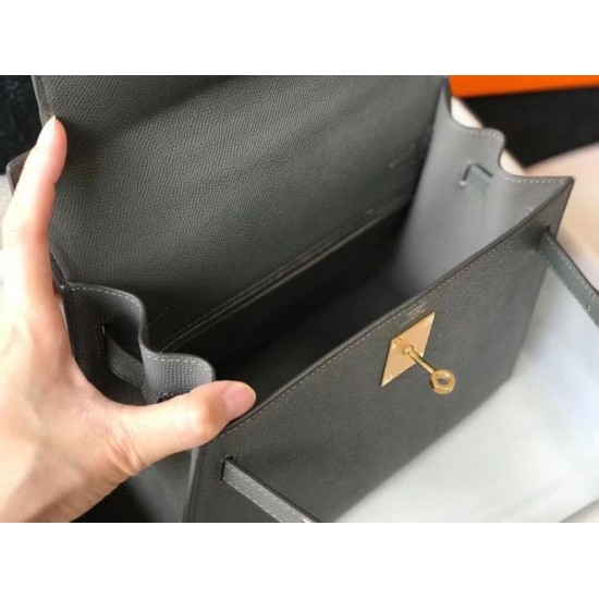 Special Grade Replica Hermes Kelly 28cm/32cm Slate Grey Bag Epsom gold hardware Clone Sale