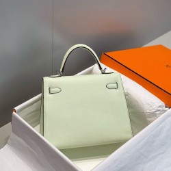 Special Grade Replica Hermes Kelly 28cm Light Green Epsom Bag with Silver Hardware Clone Sale