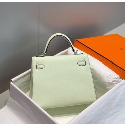 Special Grade Replica Hermes Kelly 28cm Light Green Epsom Bag with Silver Hardware Clone Sale