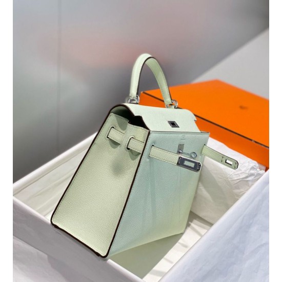 Special Grade Replica Hermes Kelly 28cm Light Green Epsom Bag with Silver Hardware Clone Sale