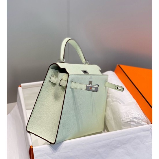 Special Grade Replica Hermes Kelly 28cm Light Green Epsom Bag with Silver Hardware Clone Sale