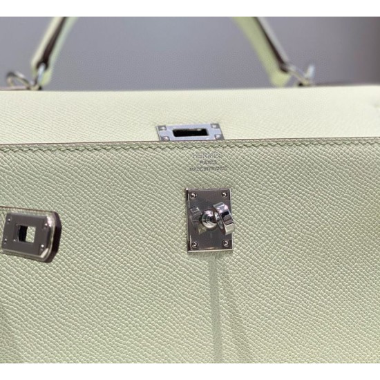 Special Grade Replica Hermes Kelly 28cm Light Green Epsom Bag with Silver Hardware Clone Sale