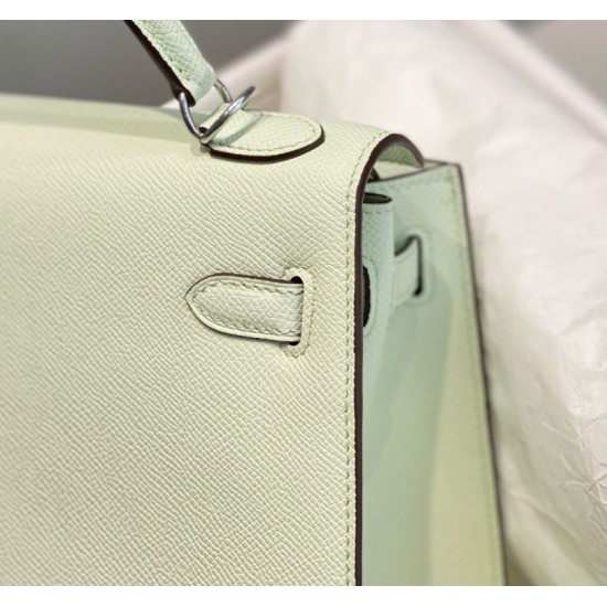 Special Grade Replica Hermes Kelly 28cm Light Green Epsom Bag with Silver Hardware Clone Sale