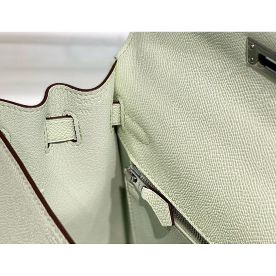 Special Grade Replica Hermes Kelly 28cm Light Green Epsom Bag with Silver Hardware Clone Sale