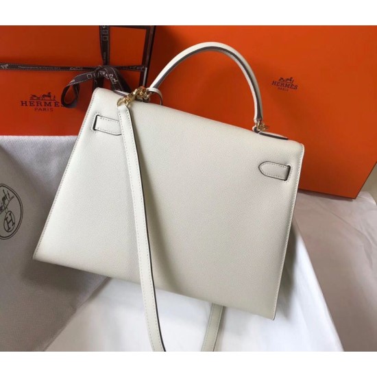 Special Grade Replica Hermes Kelly Bag 28cm/32cm White Epsom Gold Hardware Clone Sale