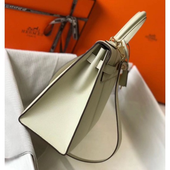 Special Grade Replica Hermes Kelly Bag 28cm/32cm White Epsom Gold Hardware Clone Sale