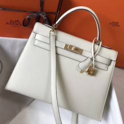 Special Grade Replica Hermes Kelly Bag 28cm/32cm White Epsom Gold Hardware Clone Sale