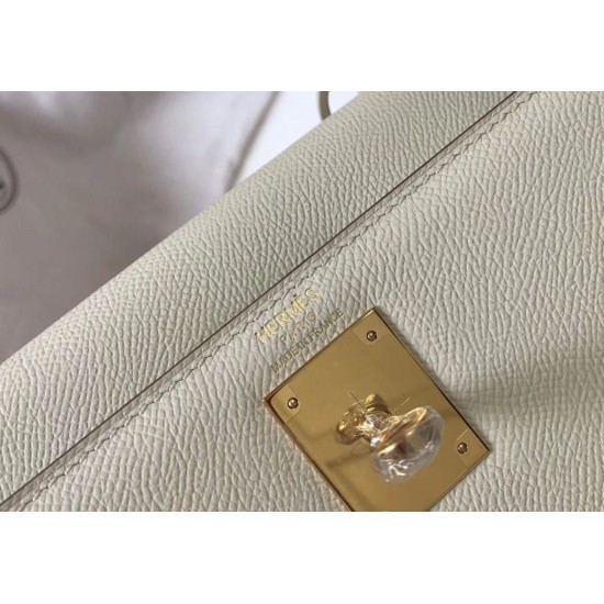 Special Grade Replica Hermes Kelly Bag 28cm/32cm White Epsom Gold Hardware Clone Sale
