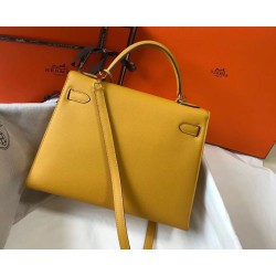 Special Grade Replica Hermes Kelly Bag 28cm/32cm Yellow Epsom Gold Hardware Clone Sale