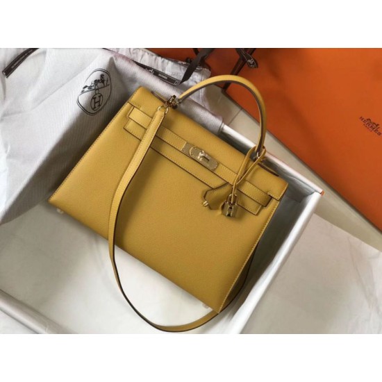 Special Grade Replica Hermes Kelly Bag 28cm/32cm Yellow Epsom Gold Hardware Clone Sale